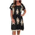 thumbnail image 2 of Robe d'Été pour Femmes 2024 Grande Taille Manches Courtes Col Rond Mi-Mollet Robe Imprimée Liquidation à Moins de 10!, 2 of 6