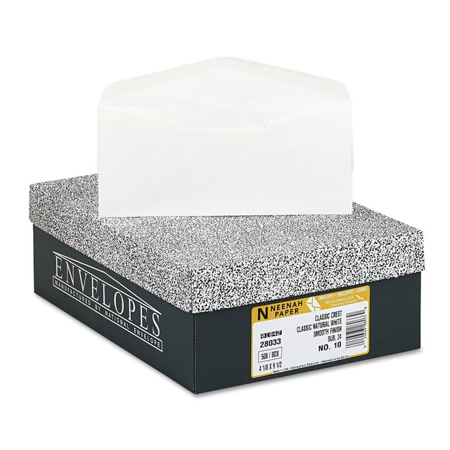 Sobre Neenah Paper Classic Crest #10, blanco natural, 500 unidades, caja