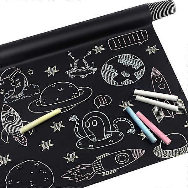 Large Black Chalkboard Contact Paper Roll with Chalks, Black Board Stickers Decorate Wallpaper