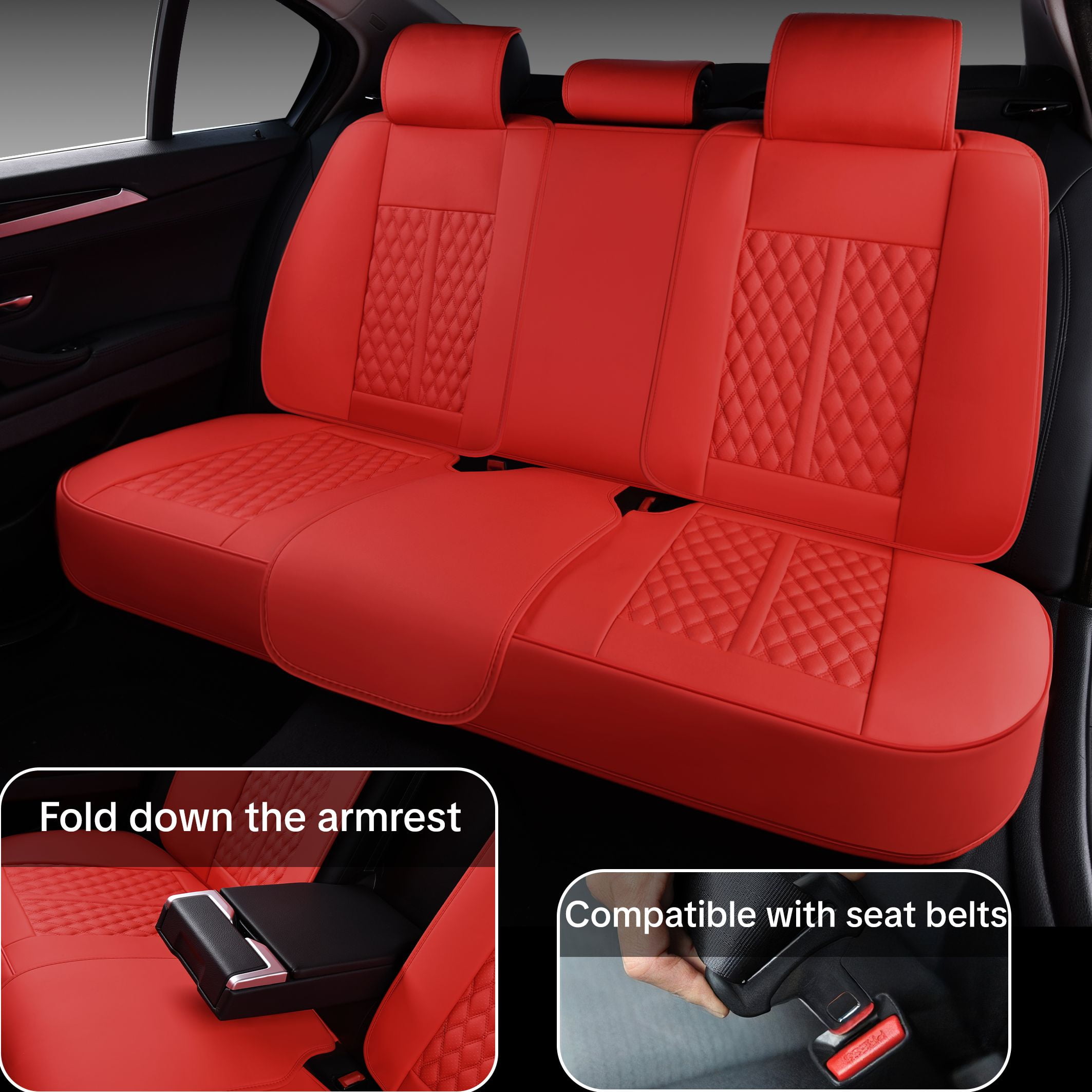 2011-2026 Car Seat Cover for Mitsubishi Outlander Sport, Red Car Seat Covers, Leather, 5 Seats Full Set, With Lumbar Support, Anti-Slip, Suitable for All Seasons, Beautify the Interior of Old Cars