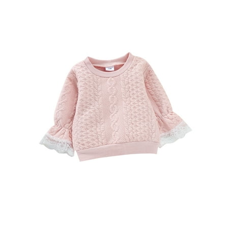 

Newborn Baby Girl Flared Long Sleeve Pullover Tops Lace Skirt 2PCS Princess Girls Spring Autumn Clothing Set