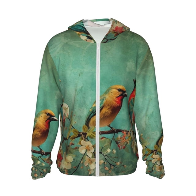 Vsdgher Sweat à Capuche Rétro Imprimé Oiseaux pour Hommes Femmes, Manches Longues Protection Solaire Pêche pour Course Natation-TG