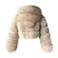 thumbnail image 3 of Womens Short Faux Fur Coat Plus Size 2024 Winter Warm Furry Fleece Cropped Jacket Long Sleeve Fur Coats Jackets Khaki L, 3 of 3