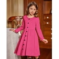 thumbnail image 3 of Arshiner Girls Long Sleeve Dresses Button Down Midi Dress with Pockets, 3 of 5