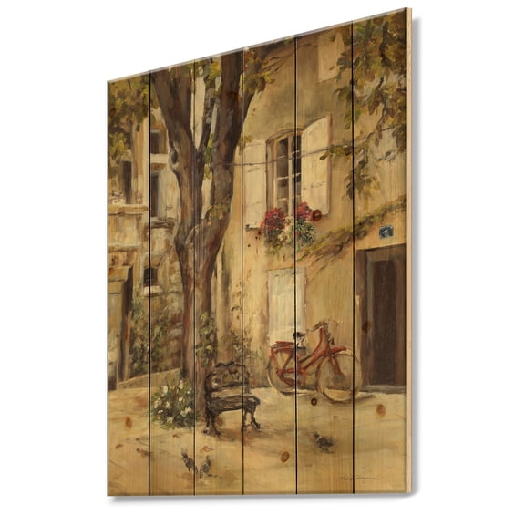 Designart 'Provence French Village I' French Country Print on Natural Pine Wood