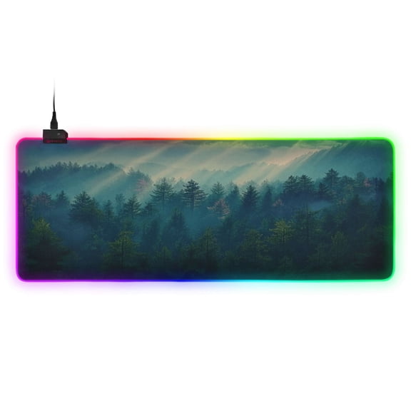 Large RGB Gaming Mouse Pad Led Glowing Mousepad Non-Slip Rubber Base 13 Light Modes 31.5x11.8 Dense Forest