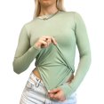thumbnail image 3 of Tops de manga larga para mujer Slim Fit doble capa para salir Crop Top primavera otoño color sólido camisetas, 3 of 5