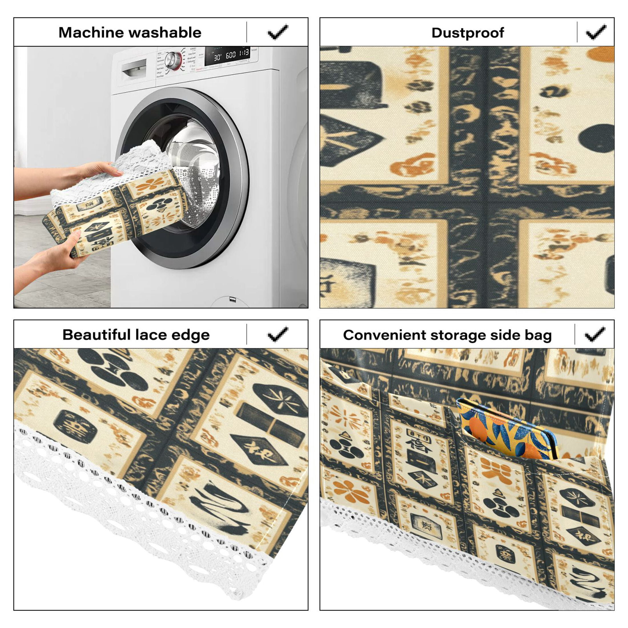 Mahjong BackgroundWasher and Dryer Covers Dust-Proof and Oil Resistant Fridge Cover with 4 Storage Pockets Washing Machine Top Cover for Laundry Kitchen Home 51.2 x 22 In