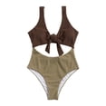 thumbnail image 1 of FhsagQ Ensembles de Maillots de Bain Rouges pour Femmes Maillots de Bain Sans Entrejambe Col en V Noué devant Maillot de Bain à Blocs de Couleur Monokini Ensembles de Maillots de Bain pour Femmes Ensemble Teddy Sans Entrejambe Café L, 1 of 8