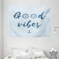 thumbnail image 1 of Good Vibes Tapestry, Nautical Design with Stripes Brushstrokes Steering Wheels Anchor Icon, Wall Hanging for Bedroom Living Room Dorm Decor, 80W X 60L Inches, Baby Blue Night Blue, by Ambesonne, 1 of 2
