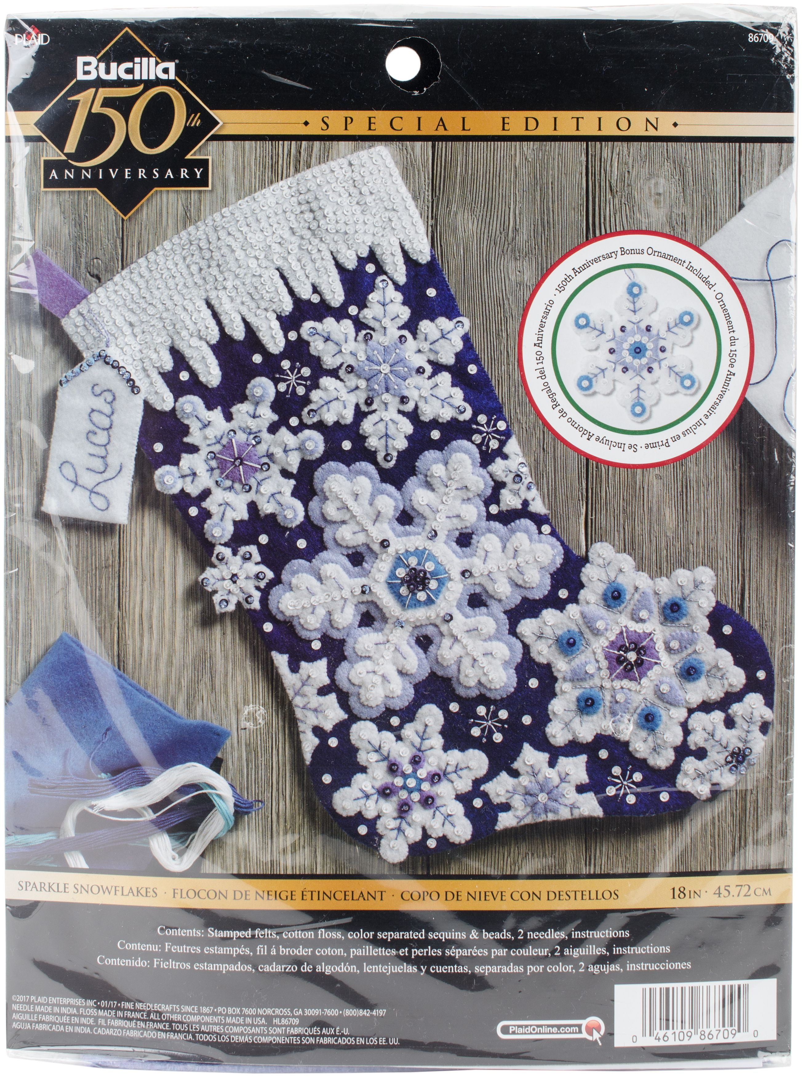 Buy Bucilla Felt Stocking Applique Kit 18 Long Sparkle Snowflake Online ...