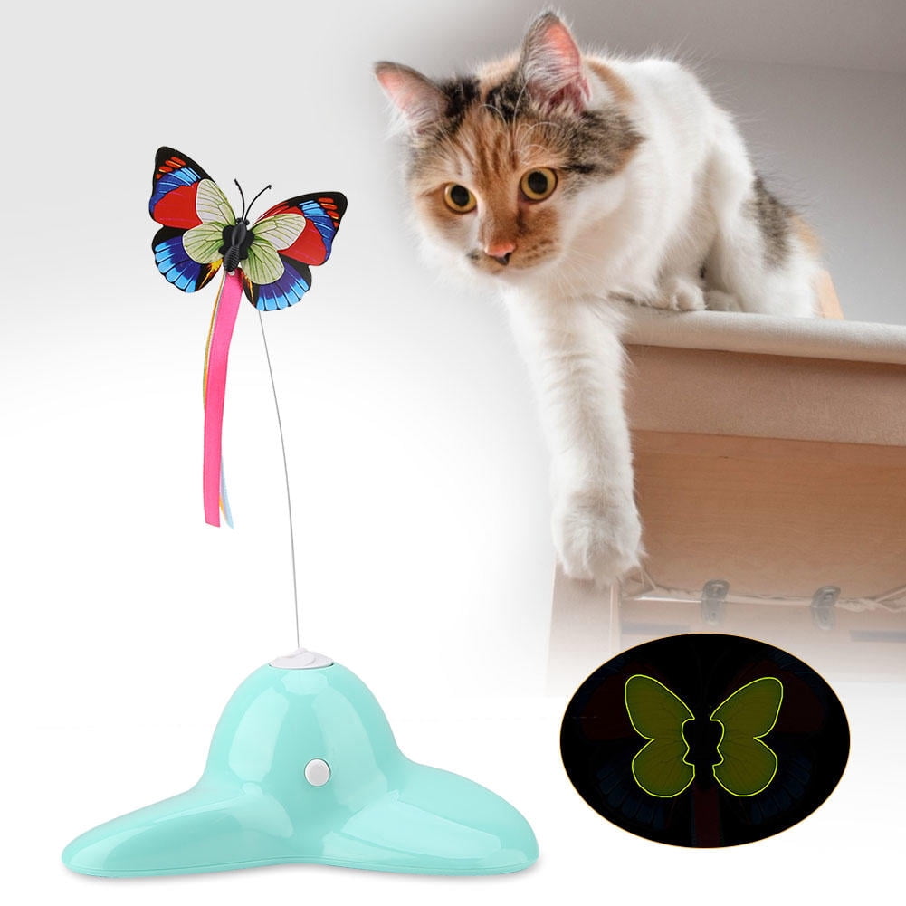 Yajisi Rotating Luminous Butterfly Cat Teaser Toy with 360° Auto Spin for Interactive Play and Exercise 7.9x7.9x3.1in