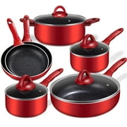 HITECLIFE Nonstick Pots and Pans Set, 10-Piece Cookware Set for All Stoves