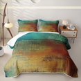 thumbnail image 2 of Erosebridal Oil Printing Grid Twin Quilt Set for Women Men, Vintage Art Print Twin Coverlet Set, Teal Gold, 2pcs, 2 of 7