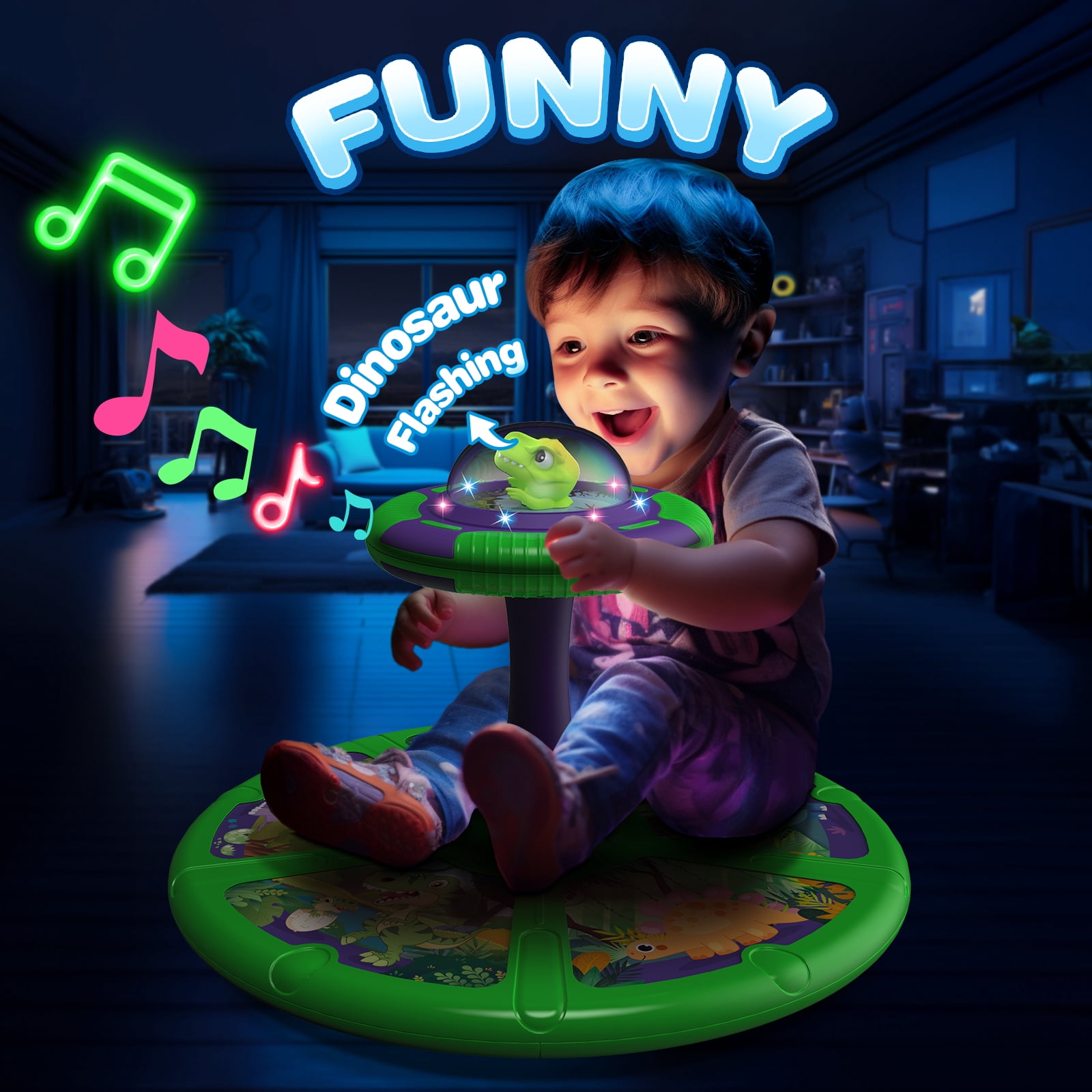 Carsky Dinosaur LED Sit and Spin Toys for Toddlers Age 1-3, Chrismas Birthday Gift for Boys Girls 1 2 3 4 Years Old