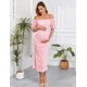 thumbnail image 3 of Vestido de maternidad AISWI de malla fruncida para baby shower, boda, rosa, 3 of 6