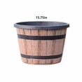 thumbnail image 3 of Large Plastic Planter Pot with Faux Wood Barrel Design and Drainage Holes, 15.75 Inch, Rustic Brown, for Outdoor and Indoor Plants, 3 of 3