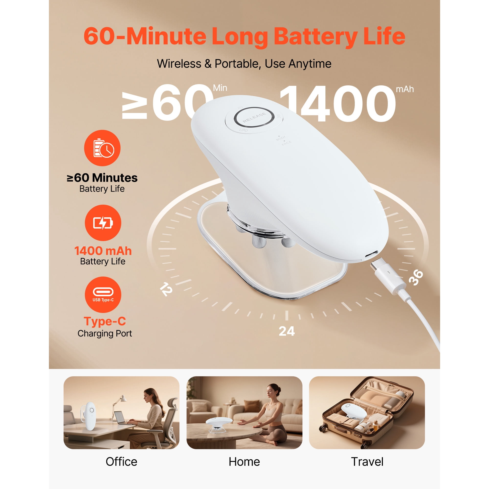KFFKFF 3-in-1 Body Contouring Device, Electric Cellulite Massager with Adjustable Modes, Skin Firming Therapy Tool, 60-Min Wireless Operation for Back, Abdomen, Waist, Arms, and Legs