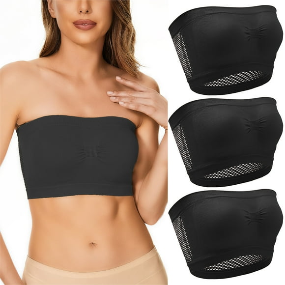TSADFHJI 3 Pieces Womens Non Padded Bandeau Sprots Bra Strapless Convertible Bralettes Basic Layer Top Bra Women Bras Black Bras for Women Bodysuit Full Womens Bras Bodysuit with Cups Black L
