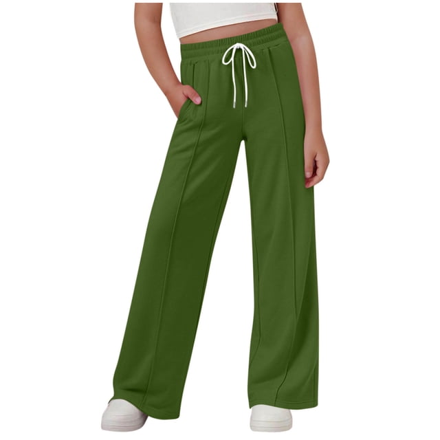Odeerbi 4-15 Años de Niñas Pantalones de Sudadera de Pierna Ancha Pantalones Deportivos de Verano Pantalones de Cintura Elásticos Pantalones de Pierna Recta de Color Sólido