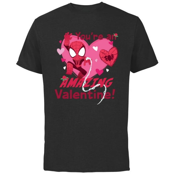 Marvel Spider-Man Love Heart You’re An Amazing Valentine - Short Sleeve Cotton T-Shirt for Adults - Customized-Black