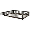 thumbnail image 2 of Miniyam Wood Queen Size Floor Bed with Safety Guardrails for Toddler, Espresso, 2 of 7