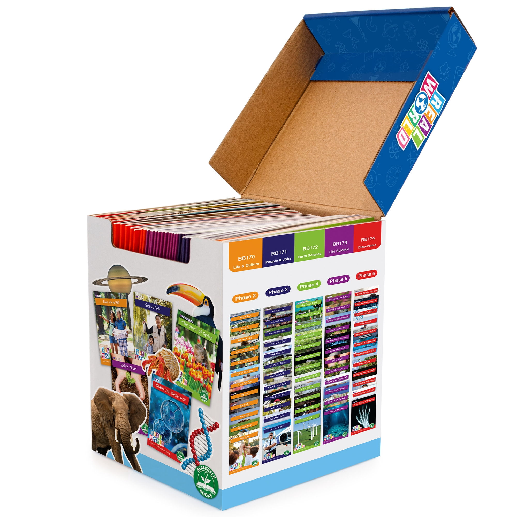 Junior Learning: Real World - Phases 2-6 Box Set - Non-Fiction Hi-Lo Decodables, 60 Books, Week-By-Week Rainbow Phonics, Kids Reading Development