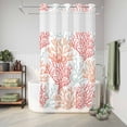 thumbnail image 6 of No Hook Shower Curtain, Red Orange Grey Coral Coastal Shower Curtains for Bathroom with See Through Top Window, Summer Beach Seaside Nautical Waterproof & Washable Bath Curtain Stand Up Stall 36"x72", 6 of 9