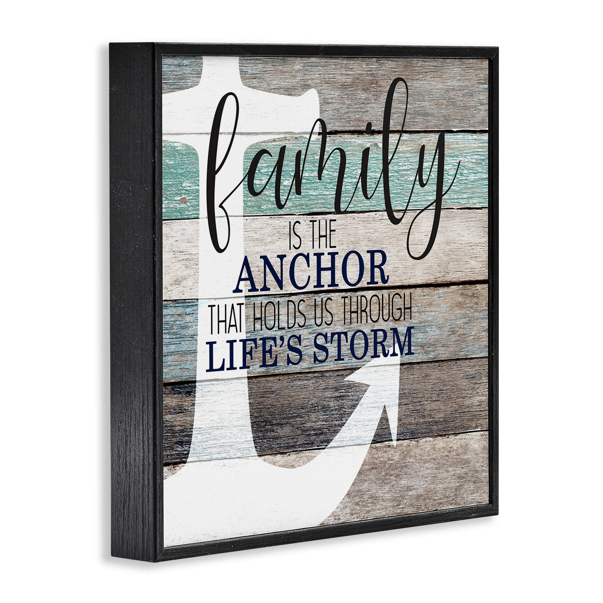 Stupell Industries Family Anchor Through Storm Motivational Inspirational Painting Black Framed Art Print Wall Art, 17 x 17