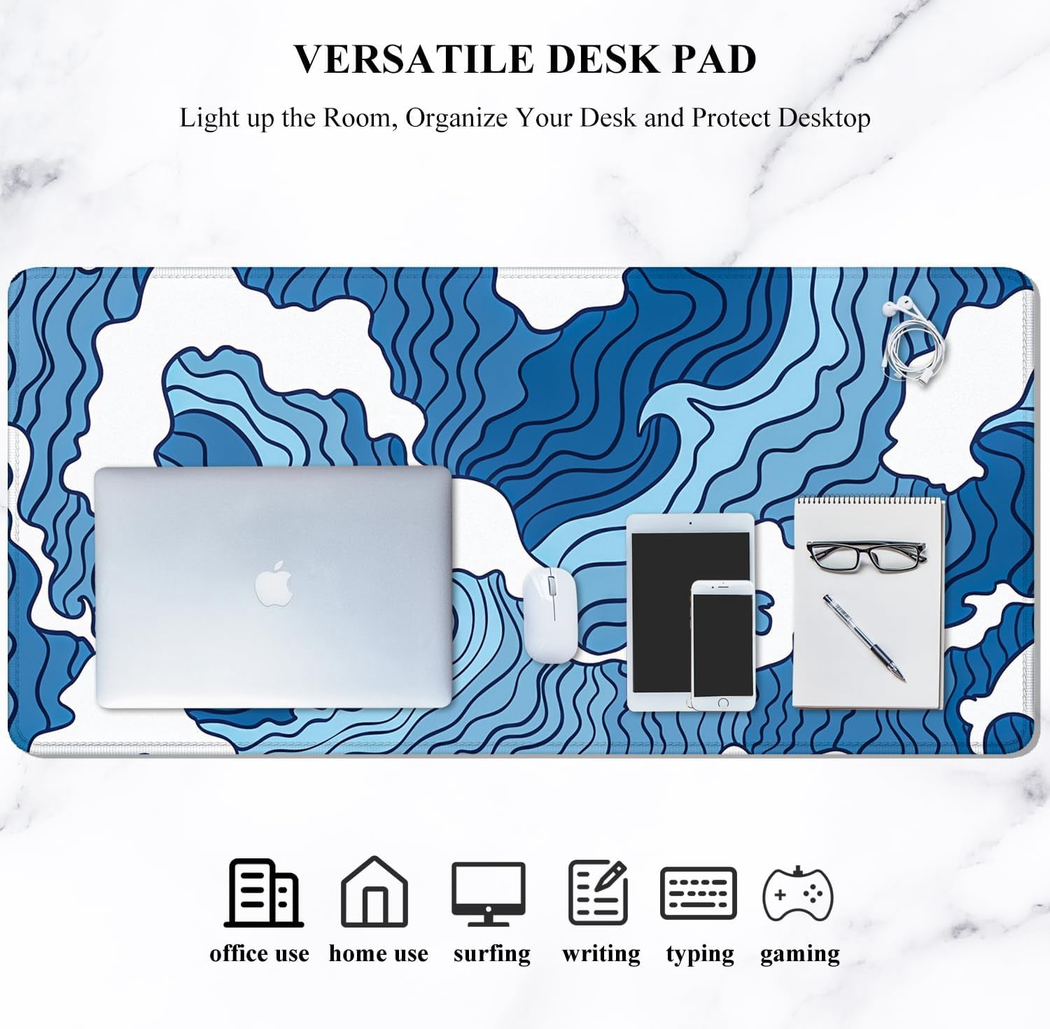Large Mouse Pad, XXL Gaming Mousepad, Desk Mat for Desktop, Thick Rubber, Big & Long Size, Stitched Edges, Full Desk Pad for Laptop & Computer, Extended 31.5 x 11.8 in, Janpanese Wave