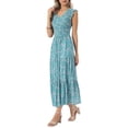 thumbnail image 4 of INSPIRE CHIC Women's Summer Dresses Casual Cap Sleeve V Neck Smocked Floral Ruffle Tiered Flowy Beach Maxi Dress XL Green, 4 of 6