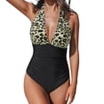 thumbnail image 1 of Cathalem Ladies Swimsuits Tummy Control Bathing Suit Monokini,Brown L, 1 of 5