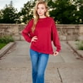 thumbnail image 4 of Women's Long Sleeve Oversized Crewneck Sweatshirt with Drop Shoulders - X Large, Burgundy, 4 of 6
