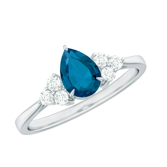 Rosec Jewels London Blue Topaz Pear Shaped Engagement Ring - 5X7 mm - Blue Topaz Diamond Ring - AAA Grade - with Jewelry Box, 925 Sterling Silver, US 4.00