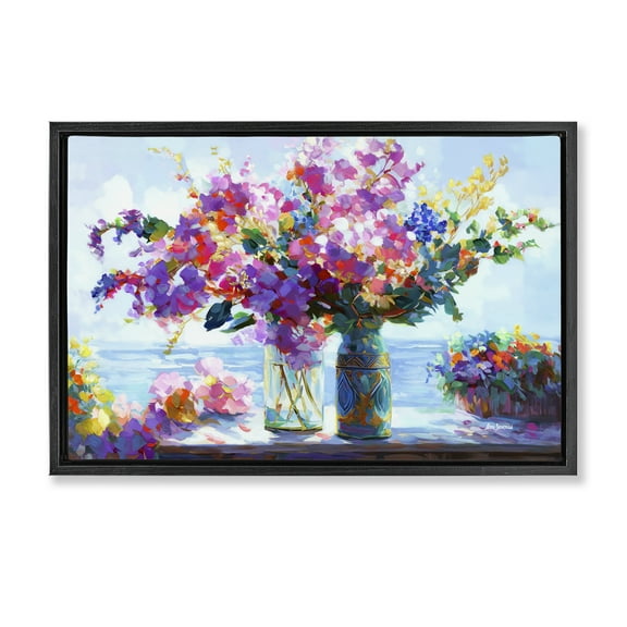 Stupell Industries Ocean Breeze Blossoms Botanical & Floral Painting Black Floater Framed Art Print Wall Art, 25 x 17