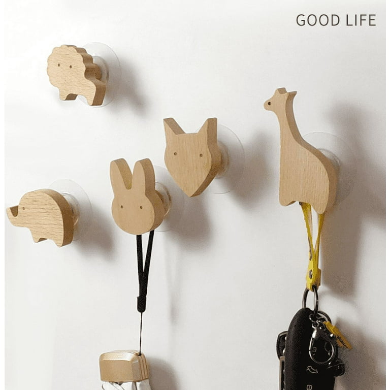 Homgreen Natural Cute Sea Aquatic Animal Wood Hooks Set of 4,Wall Mounted,Decorative  Childs Hanging Coat, Wood non-marking adhesive hook for coat and cap, (Two  types of installation) 