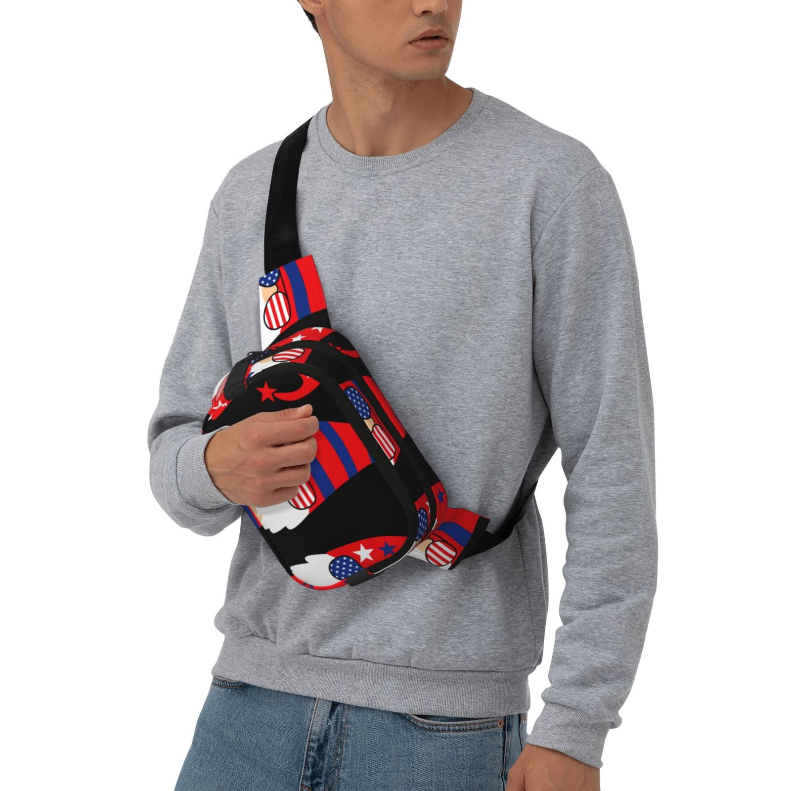Picia 4th of July Gnomes Print Square Double-Layer Waist Bag Mini Adjustable Waist Belt Bag Exercise Running Travel Hiking