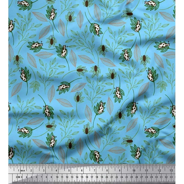 Soimoi Poly Georgette Tissu Feuilles & Insecte Impression Couture Tissu Yard 42 Pouces de Large