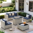 thumbnail image 6 of MRUAKA Outdoor Patio Furniture Set, 6-Piece Modular Sectional Sofa With Tea Table、Gas stove table and Free Cushion, PE Wicker Outdoor Conversation Set for Patio, Garden, Backyard,Navy, 6 of 11