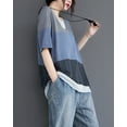 thumbnail image 2 of Women Loose Casual Short Sleeve Color Block Cotton Tshirt Tops GA2228 Grey, 2 of 5
