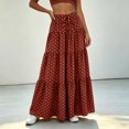 thumbnail image 5 of Women Polka Dot Midi Skirt Large Ruffle Hem Tie Waist A Line Flowy Casual Skirt with Drawstring for Daily Wear Red XL(XL), 5 of 7