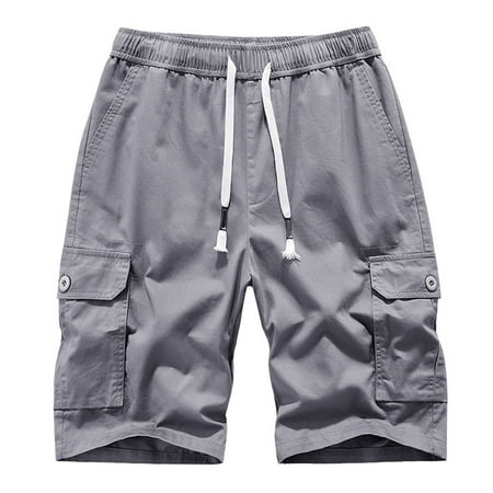 

Wyongtao Men s Summer Pure Color Outdoors Pocket Beach Work Trouser Drawstring Cargo Shorts Pant L