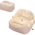 thumbnail image 1 of Bolsa de maquillaje, bolsa de cosméticos de viaje, organizador de maquillaje portátil, bolsa de maquillaje de cuero PU impermeable, bolsa de aseo para mujer blanca, 1 of 5