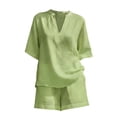 thumbnail image 4 of GZWYHT 2 Piece Linen Set For Women，Travel Outfits Linen Beach Set Linen Two Piece Set Embroidered Tops Beach Vacation Set Embroidered Linen Shirt And Pant Yellow L, 4 of 4