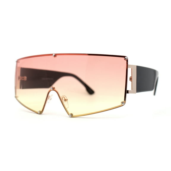 Oceanic Gradient Oversized Squared Shield Rimless Mob Sunglasses Gold Black Orange Yellow