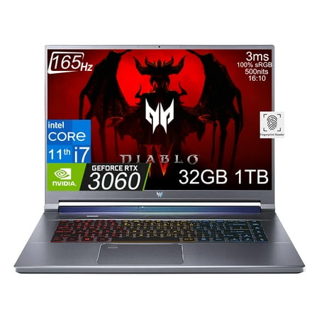 Predator Helios Triton 500 SE (16" QHD 165Hz, Intel 8-Core i7-11800H, 32GB RAM, 1TB SSD, GeForce RTX 3060 6GB) 3-Zone RGB Backlit Gaming Laptop, Webcam, Fingerprint, Win11 Home, Steel Gray