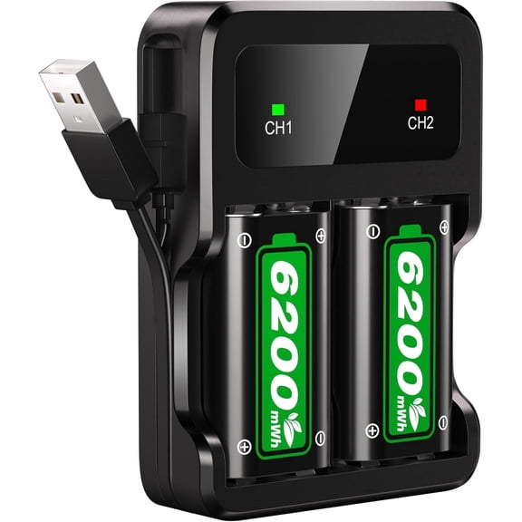 Fast Charging 2x 6200mWh Rechargeable Battery Packs with Charger for Xbox Controllers, Compatible with Xbox One/Series X|S