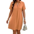 thumbnail image 2 of tasrioml Women A-Line Dress V-Neck Lapel Short Sleeve Solid Color Summer Dress Loose Fit Lightweight Casual Dress, 2 of 8