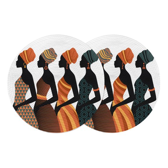 Round Placemats Black Women 15 inch Set of 2 Table Mats for Dining Table Elegant Ethic Style Heat Resistant Non-Slip Kitchen & Home Decorative Place Mat Set