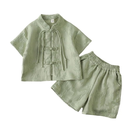Kcolen Boys Summer Outfits Size 10-12 Boys Button Down Shirt & Shorts Set 2 Piece Elegant Casual Summer Outfit Soft Comfortable Set